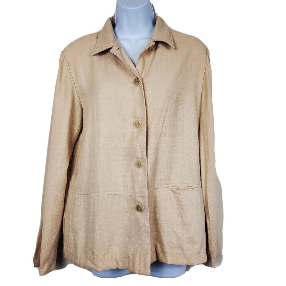 Kathie Lee Collection Womens Beige Button Up Blazer W Shoulder Pads Jacket Sz S